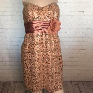 Deb Strapless Pink Sequin Evening Dress - Size Large